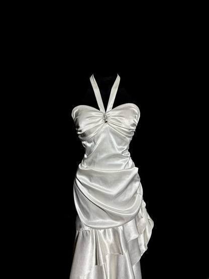 Beauty Prom Dress Halter Pleated Asymmetrical Hem Evening Dress Gala Dress Cocktail Dress   D3215