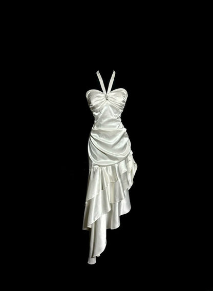 Beauty Prom Dress Halter Pleated Asymmetrical Hem Evening Dress Gala Dress Cocktail Dress   D3215