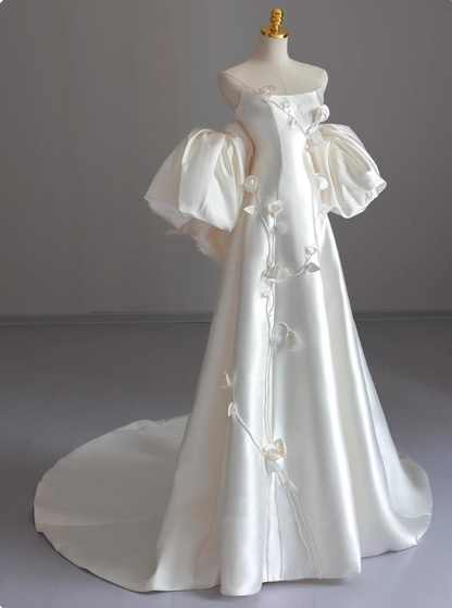 Beauty Wedding Dress A Line Strapless Floral Wedding Dress  D3226