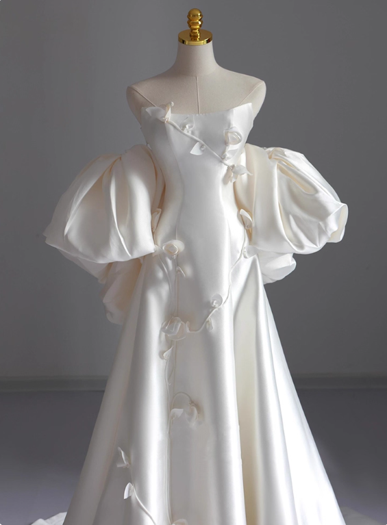 Beauty Wedding Dress A Line Strapless Floral Wedding Dress  D3226