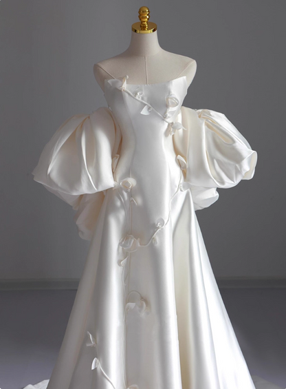 Beauty Wedding Dress A Line Strapless Floral Wedding Dress  D3226