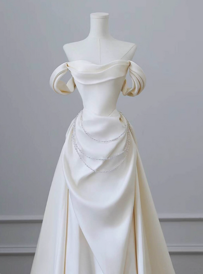 Elegant Wedding Dress A Line Off Shoulder Pleated Wedding Dress D3231