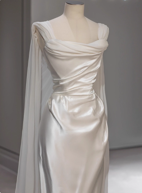 Elegant Wedding Dress A Line Square Neck Pleated Wedding Dress  D3234