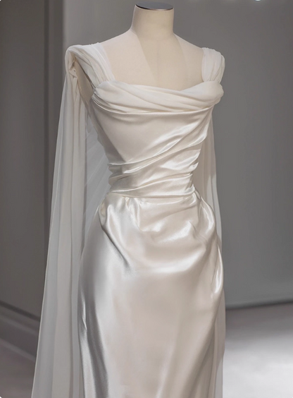 Elegant Wedding Dress A Line Square Neck Pleated Wedding Dress  D3234