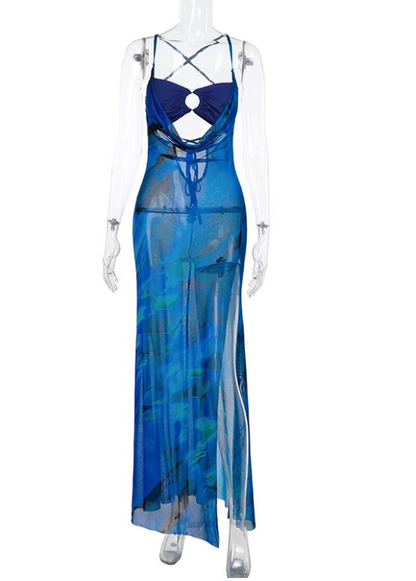 Beauty Women Dress Spaghetti Straps Slit Birthday Outfits Long Seaside Party Dress  D3241