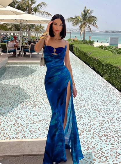 Beauty Women Dress Spaghetti Straps Slit Birthday Outfits Long Seaside Party Dress  D3241