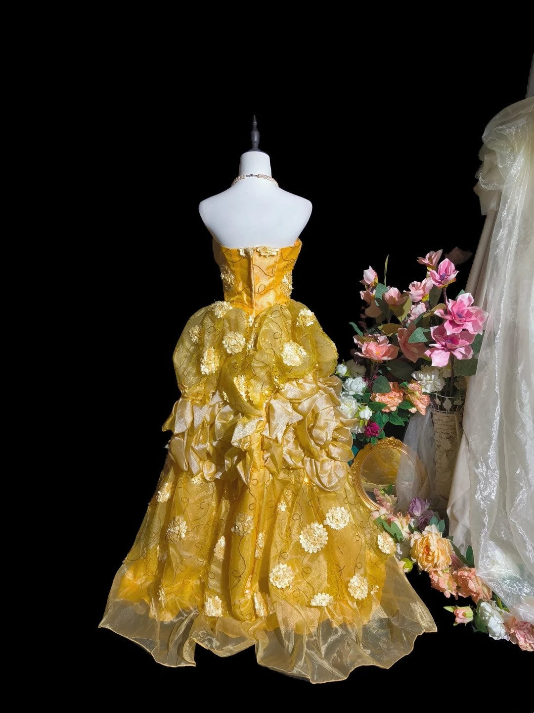 Stunning Prom Dress Yellow Strapless Pleated Evening Dress Birthday Party Outfits    D3244