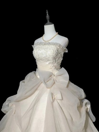 Vintage Wedding Dress Strapless Pleated Tulle Wedding Dress  D3247