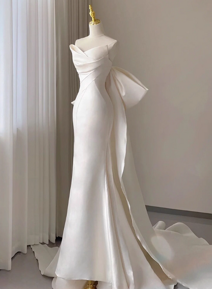 Beauty Wedding Dress Strapless Bowknot Pleated Mermaid Wedding Dress  D3259