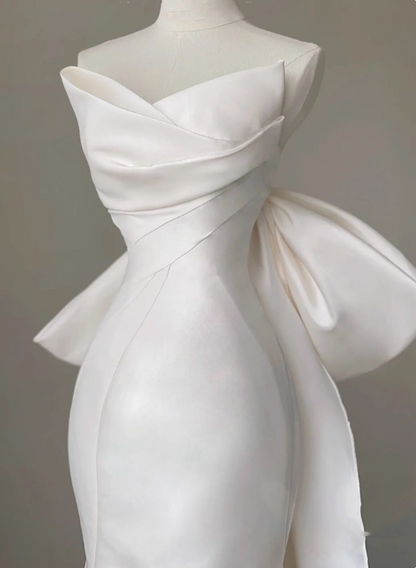 Beauty Wedding Dress Strapless Bowknot Pleated Mermaid Wedding Dress  D3259