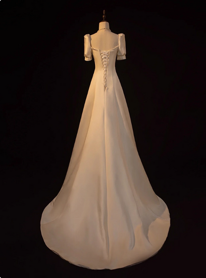 Minimalist Wedding Dress A Line Square Neck Pleated Wedding Dress  D3260