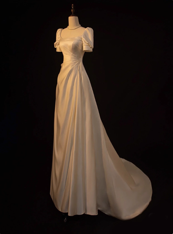 Minimalist Wedding Dress A Line Square Neck Pleated Wedding Dress  D3260