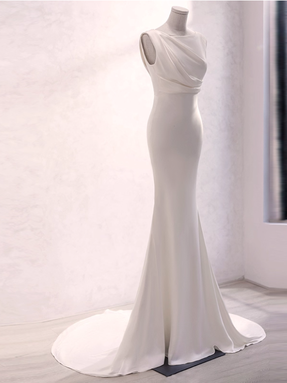 Minimalist Wedding Dress Pleated Backless Wedding Dress  D3263