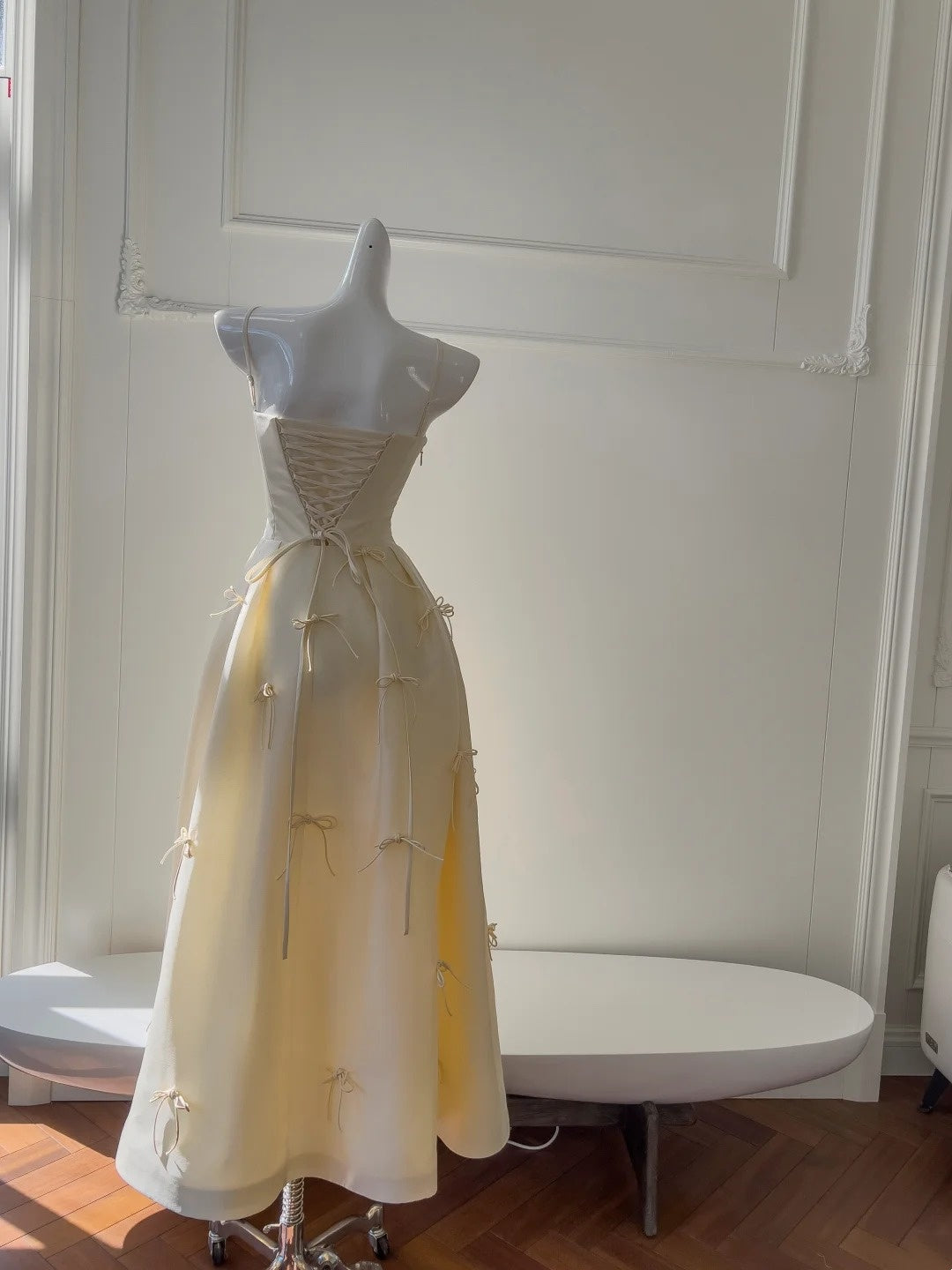Sweet Prom Dress Light Yellow A Line Spaghetti Straps Long Birthday Party Outfits Evening Gown  D3277