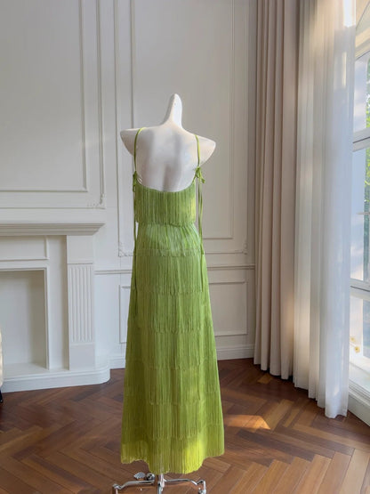 Stunning Prom Dress Halter Tassel Birthday Party Outfits Long Evening Gown  D3279