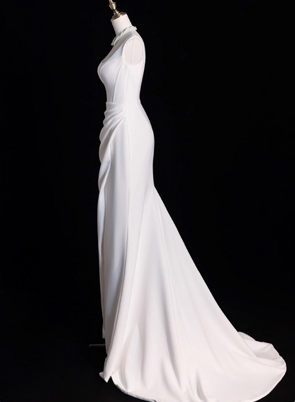 Minimalist Wedding Dress Spaghetti Straps Slit Mermaid Wedding Dress D3286