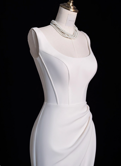 Minimalist Wedding Dress Spaghetti Straps Slit Mermaid Wedding Dress D3286