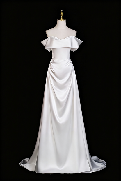 Elegant Wedding Dress A Line Off Shoulder Pleated Wedding Dress D3299