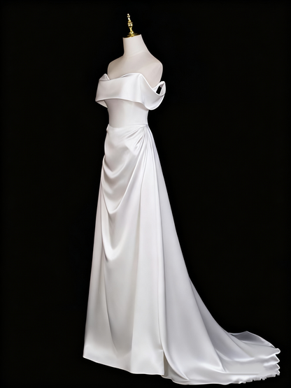 Elegant Wedding Dress A Line Off Shoulder Pleated Wedding Dress D3299