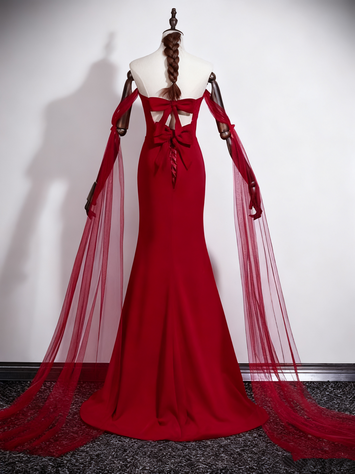 Gorgeous Prom Dress Wine Red Strapless Floral Mermaid Prom Dress   D3304