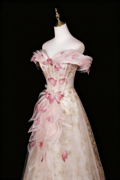 A Line Stunning Prom Dress Off Shoulder Floral Prom Dress Evening Gown Birthday Party Dress   D3306