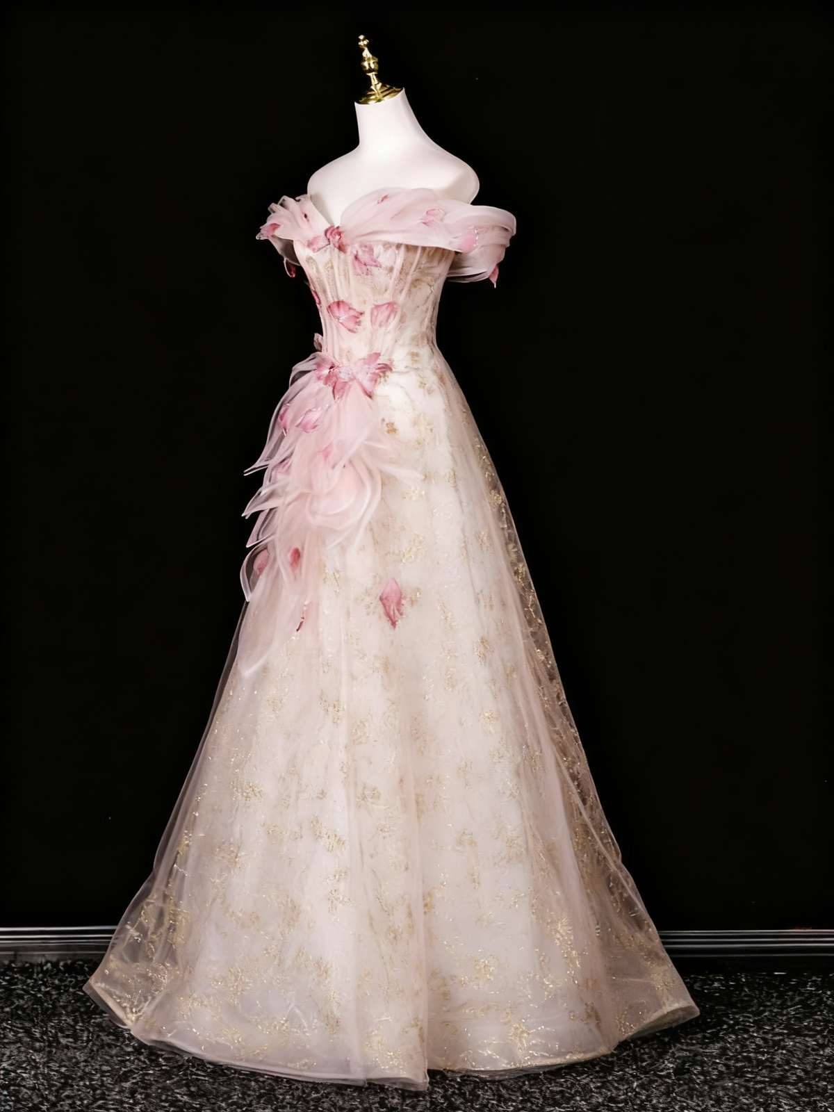 A Line Stunning Prom Dress Off Shoulder Floral Prom Dress Evening Gown Birthday Party Dress   D3306