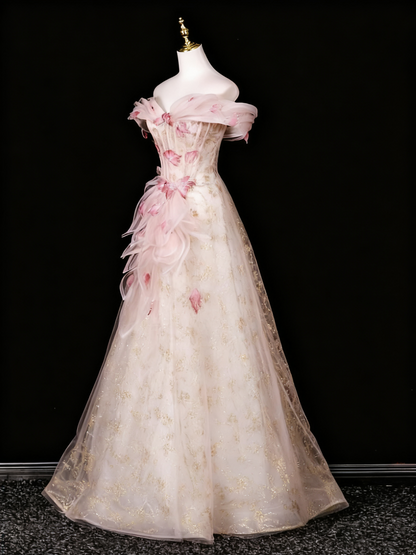 A Line Stunning Prom Dress Off Shoulder Floral Prom Dress Evening Gown Birthday Party Dress   D3306