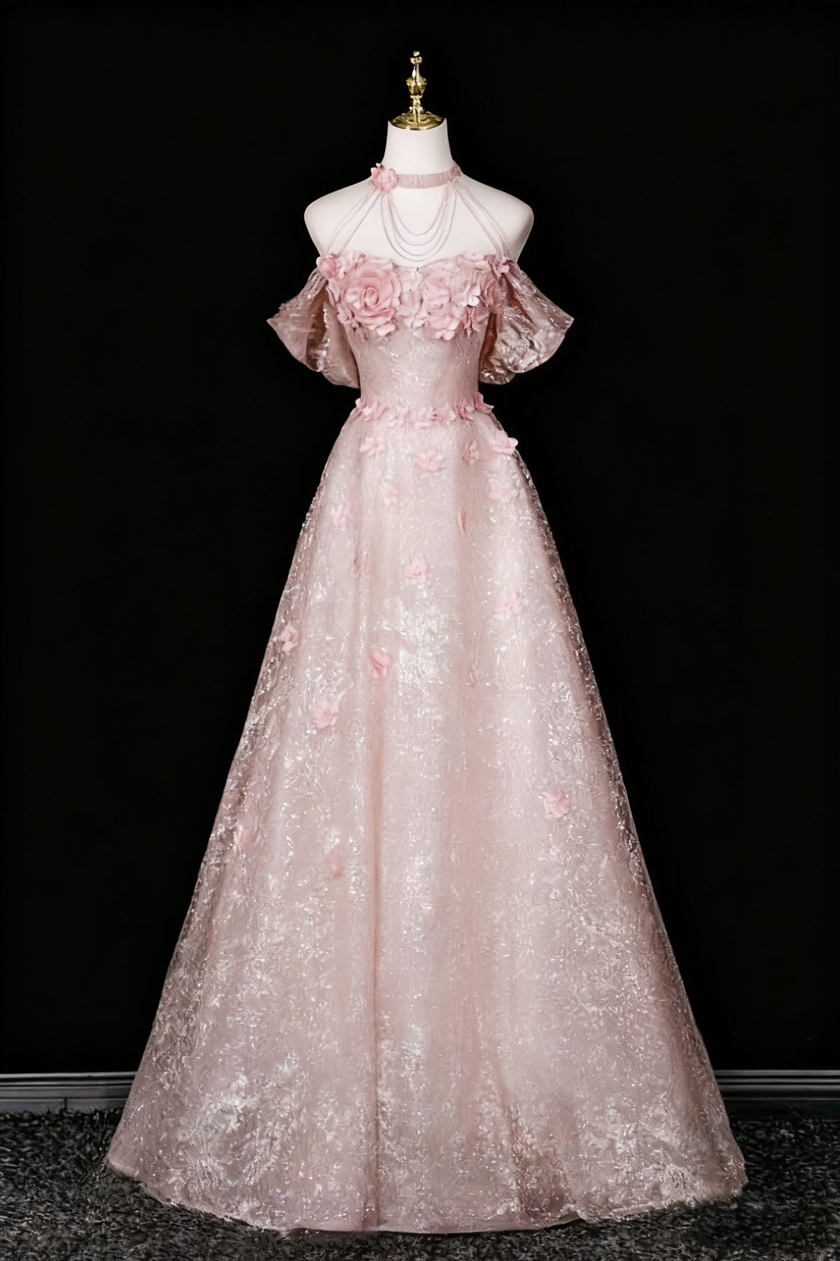 Sweet Prom Dress A Line Off Shoulder Floral Evening Gown Birthday Party Dress    D3317