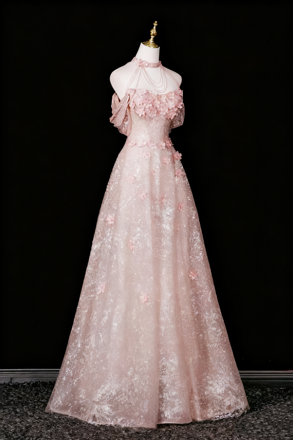 Sweet Prom Dress A Line Off Shoulder Floral Evening Gown Birthday Party Dress    D3317
