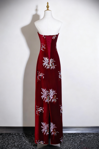 Charming Prom Dress A Line Wine Red Strapless Birthday Party Outfits Evening Gown   D3320
