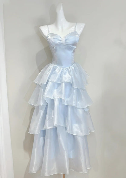 Sweet Prom Dress Baby Blue Spaghetti Straps Ruffle Cocktail Dress Birthday Party Dress D3343