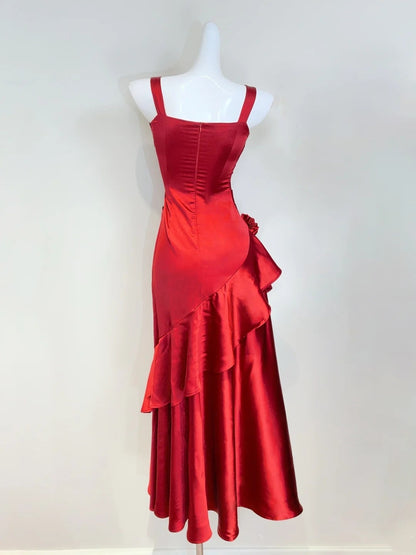 Stunning Prom Dress Square Neck Pleated Cocktail Dress Birthday Party Outfits  D3345