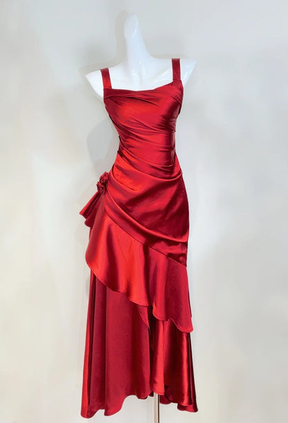 Stunning Prom Dress Square Neck Pleated Cocktail Dress Birthday Party Outfits  D3345