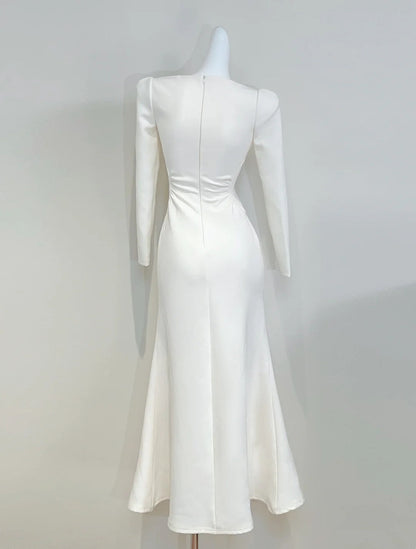 Minimalist Prom Dress Square Neck Pleated Mermaid Cocktail Dress Evening Dress  D3346
