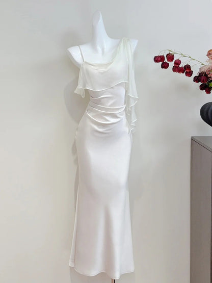 Minimalist Prom Dress Asymmetrical Neck Pleated Mermaid Cocktail Dress Birthday Party Outfits  D3347