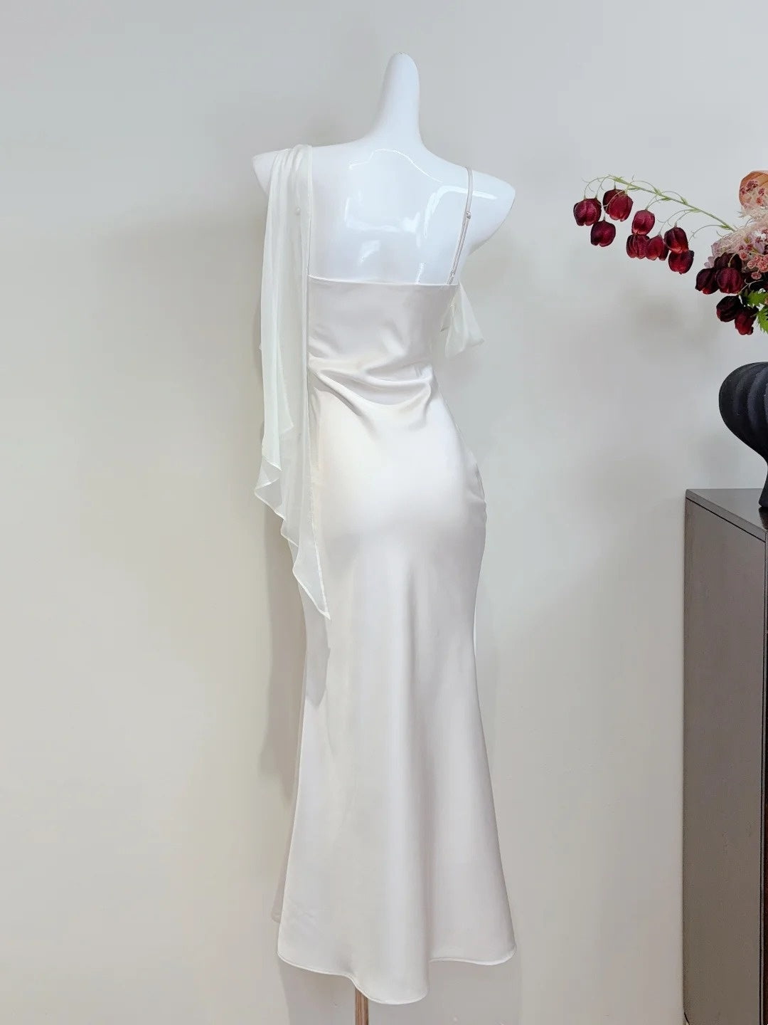 Minimalist Prom Dress Asymmetrical Neck Pleated Mermaid Cocktail Dress Birthday Party Outfits  D3347