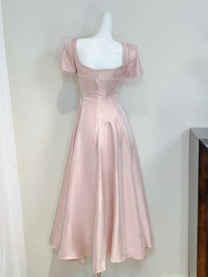 Elegant Prom Dress A Line Square Neck Pleated Evening Dress Birthday Party Outfits  D3348