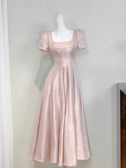Elegant Prom Dress A Line Square Neck Pleated Evening Dress Birthday Party Outfits  D3348
