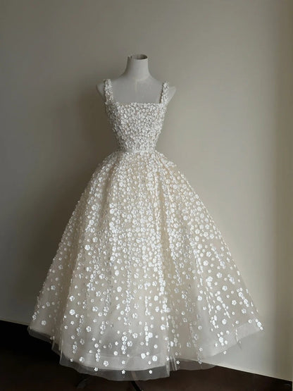 Stunning Prom Dress Square Neck Floral Evening Dress Sweet 16 Dress  D3351