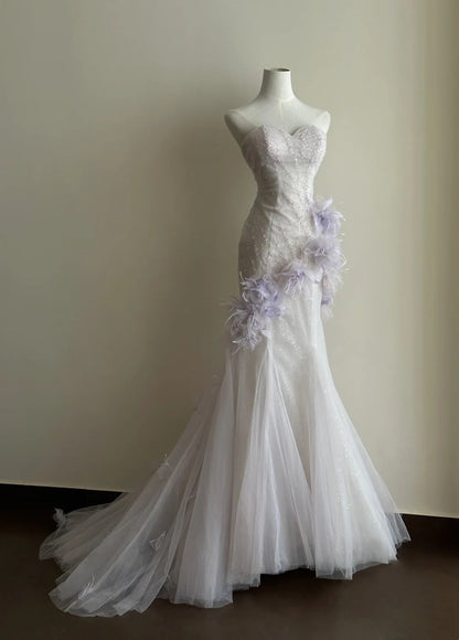Elegant Prom Dress Sweetheart Tulle Pleated Mermaid Evening Dress Cocktail Dress  D3357