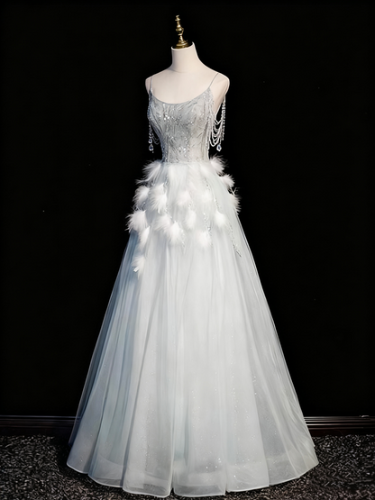 Gorgeous Prom Dress Spaghetti Straps Feather Pleated Evening Dress Birthday Party Dress        D3366