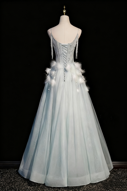 Gorgeous Prom Dress Spaghetti Straps Feather Pleated Evening Dress Birthday Party Dress        D3366