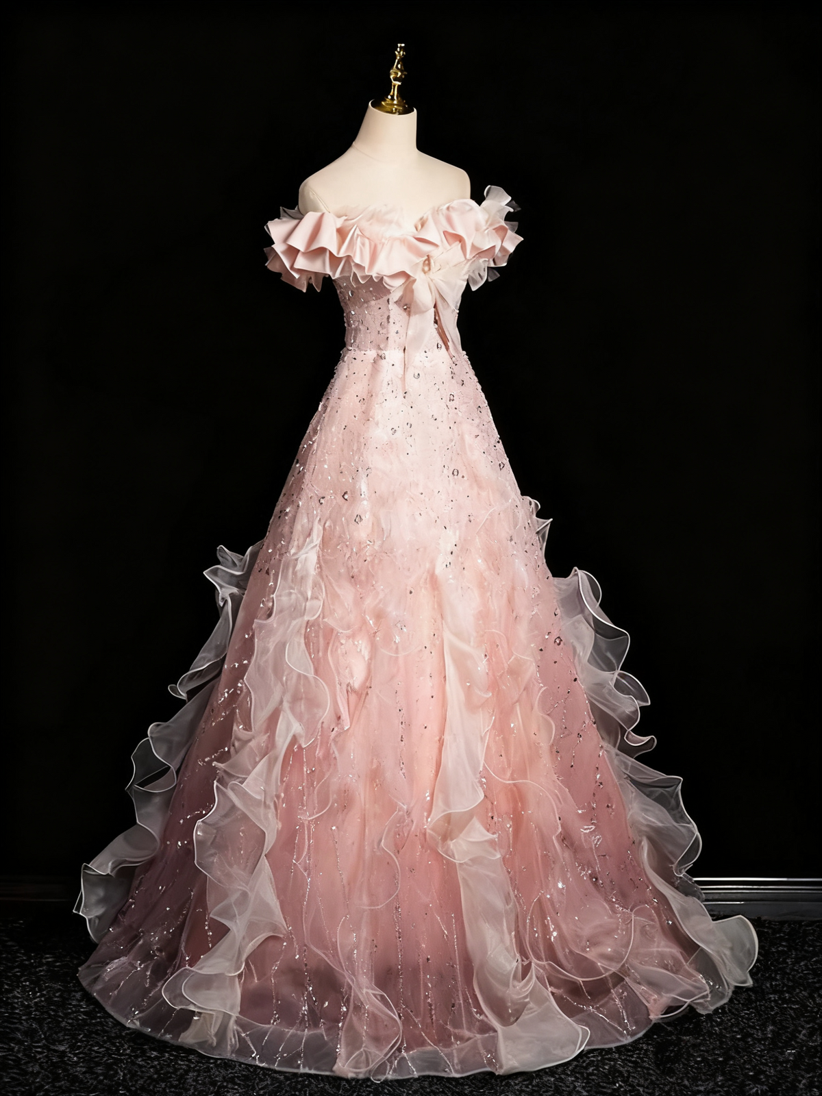 Gorgeous Prom Dress Off Shoulder Ruffle Tulle Evening Dress Birthday Party Dress        D3368