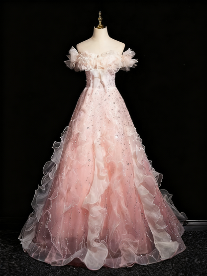 Gorgeous Prom Dress Off Shoulder Ruffle Tulle Evening Dress Birthday Party Dress        D3368