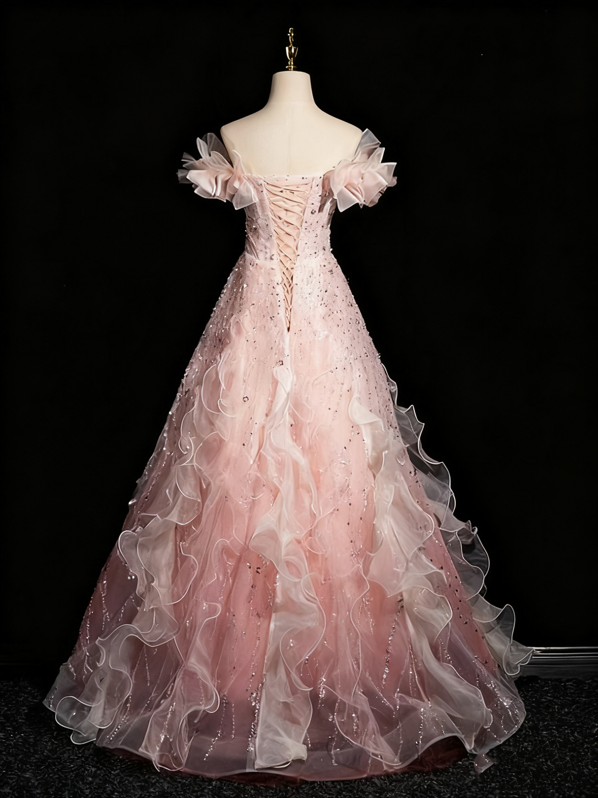 Gorgeous Prom Dress Off Shoulder Ruffle Tulle Evening Dress Birthday Party Dress        D3368