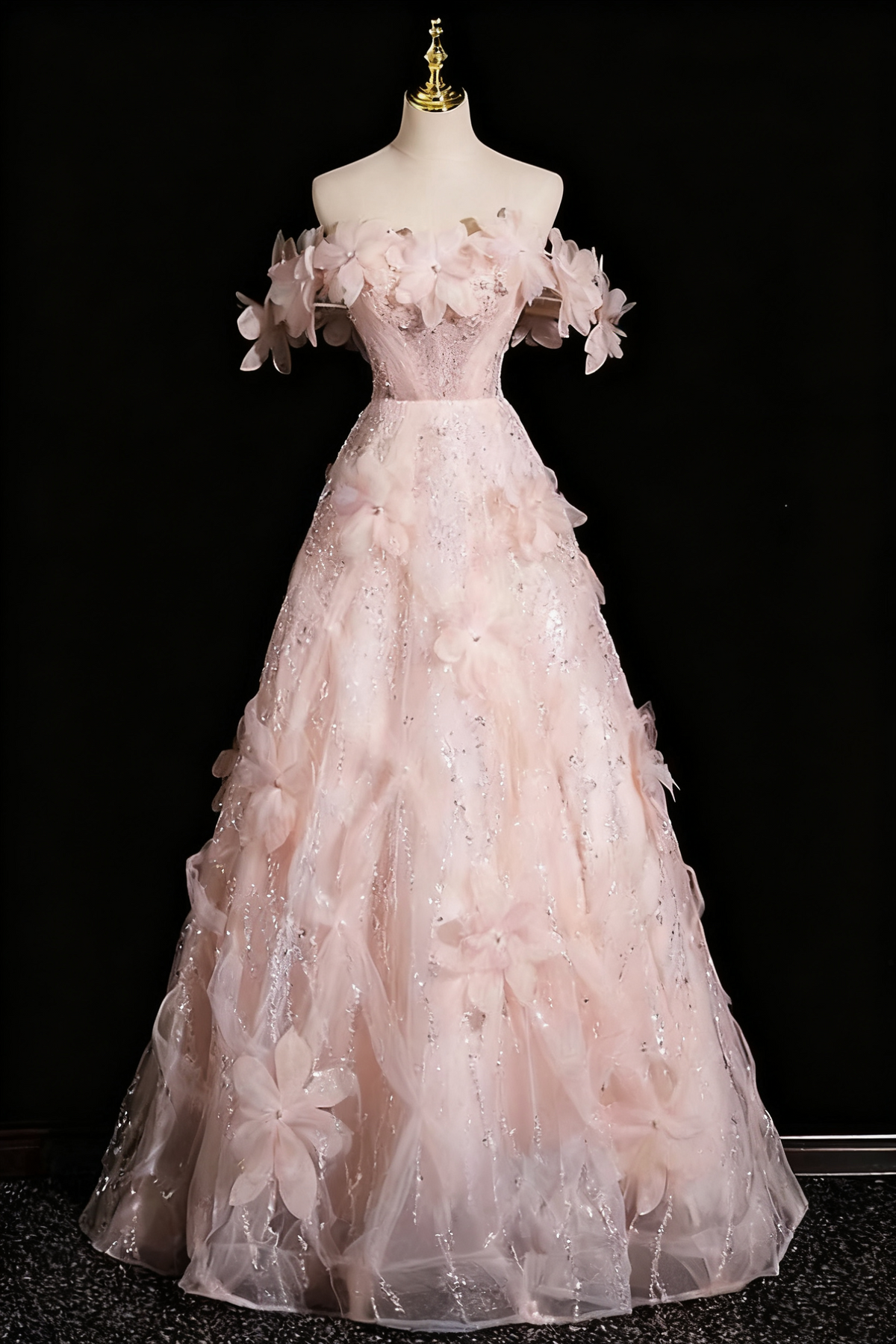 Sweet Prom Dress Off Shoulder Flower Tulle Evening Dress Quinceanera Dress         D3369