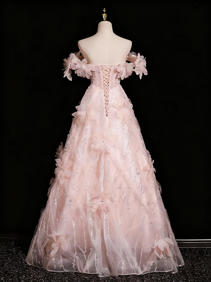 Sweet Prom Dress Off Shoulder Flower Tulle Evening Dress Quinceanera Dress         D3369