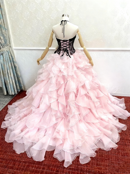 Elegant Prom Dress Halter Ruffle Ball Gown Quinceanera Dress Evening Dress    D3377