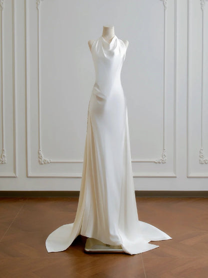 Minimalist Wedding Dress A Line Halter Wedding Dress D3386