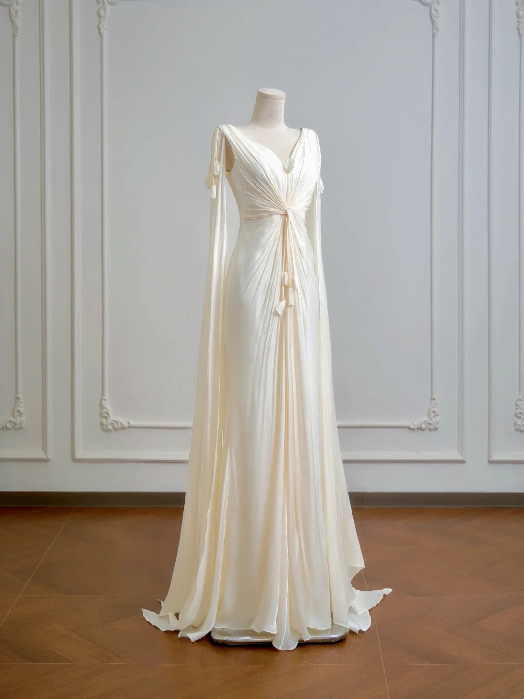 Elegant Wedding Dress A Line V-neck Pleated Wedding Dress D3388